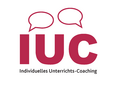 Logo IUC, rote Schrift, Sprechblasen