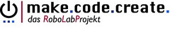 Schriftzug make.code.create - das RoboLabProjekt plus Powerzeichen zum Einschalten von Elektrogeräten